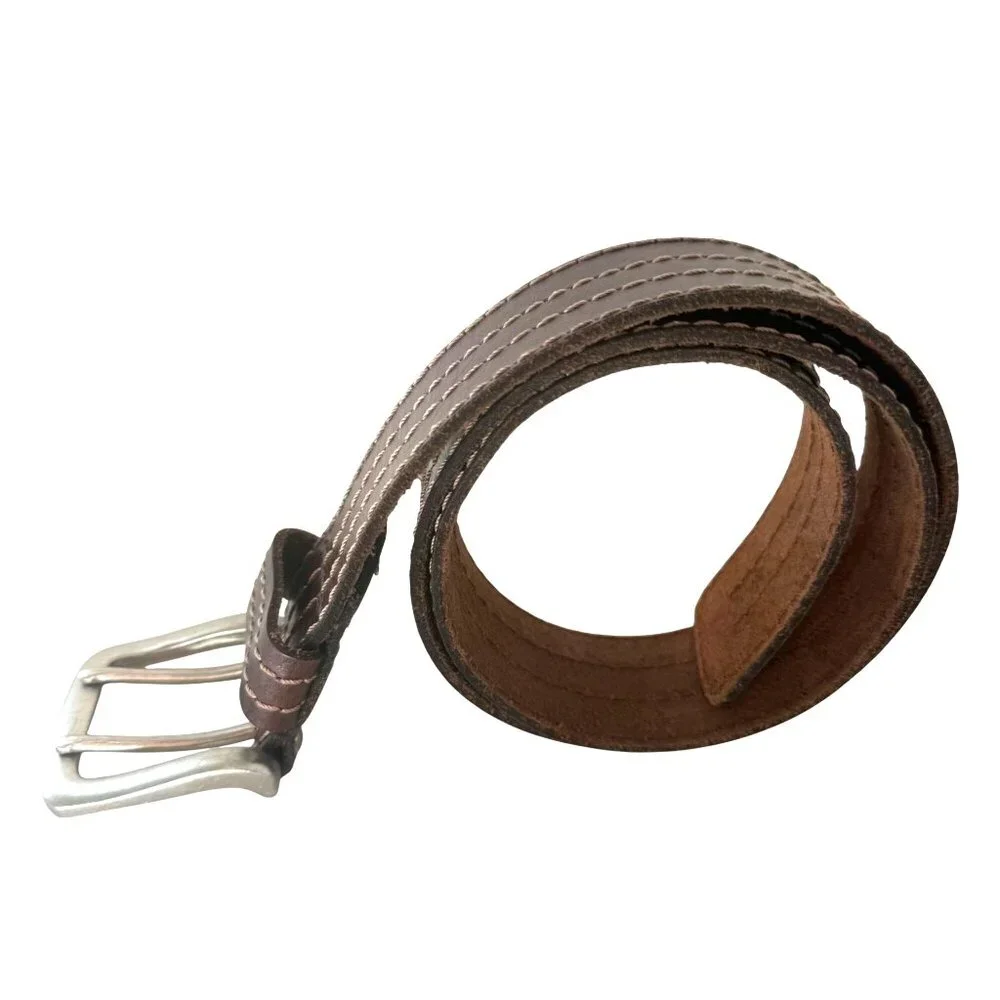 Aeropostale Men's Belt Medium Brown Genuine Leather Double Prong 9003 Vintage